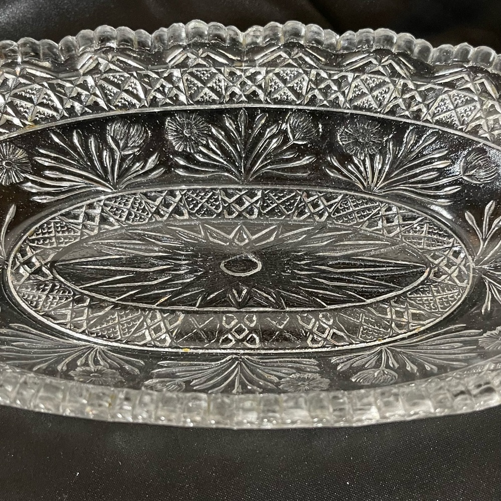 Vintage Indiana Glass Company/ EAPG Horsemint Clear Glass Oval Pickle Bowl. EUC - Picture 2 of 13